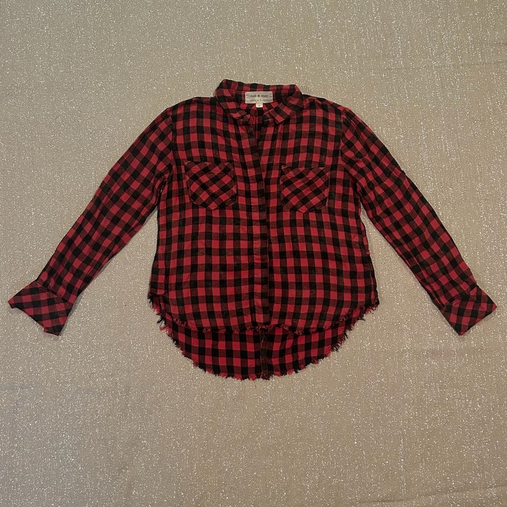 Cloth & Stone pink and black plaid hidden button front shirt, size S